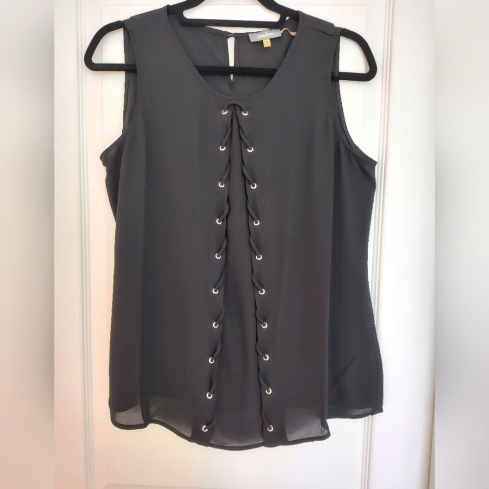 Neiman Marcus Brand Black Sleeveless Sheer Top Blouse  Size Women's M